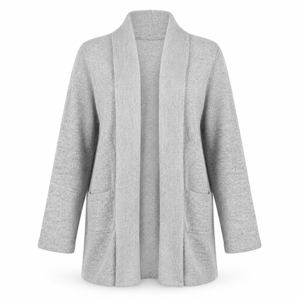 Mix El Womens Grey L Cardigan Knit Long Sleeve Open Front