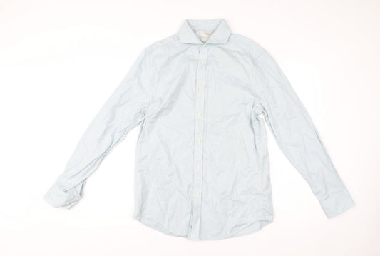 Moss Men’s Blue Slim Fit 15.5in Cotton Long Sleeve Shirt