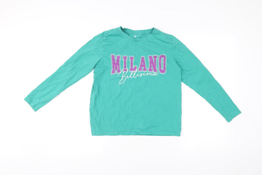 Girls Green Milano Bellissima Long Sleeve Cotton Graphic T-Shirt 12Y