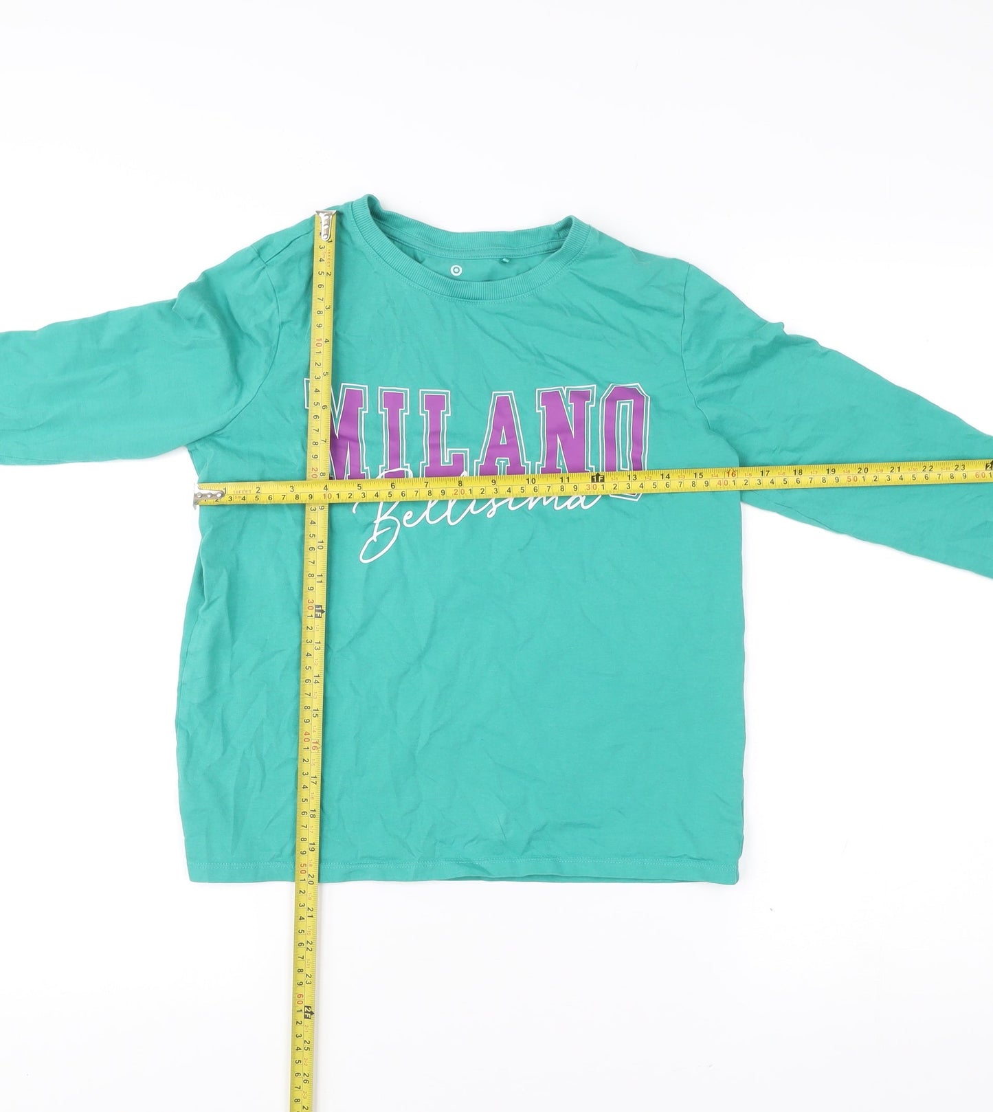 Girls Green Milano Bellissima Long Sleeve Cotton Graphic T-Shirt 12Y