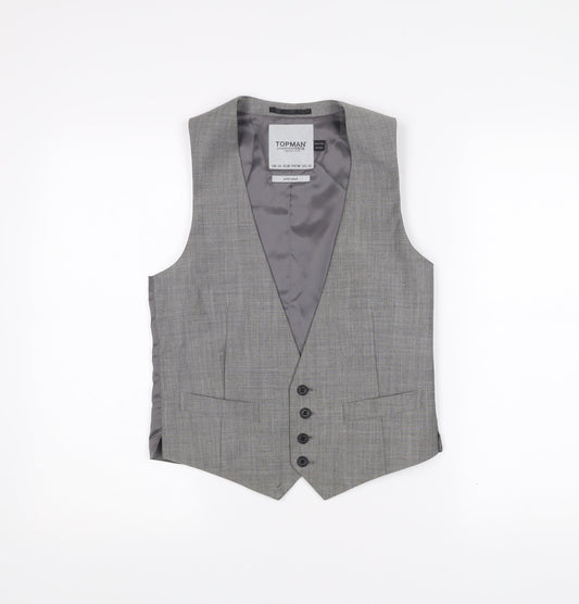 Topman Men's Grey Waistcoat Size 36 Slim Fit Wool Blend Formal