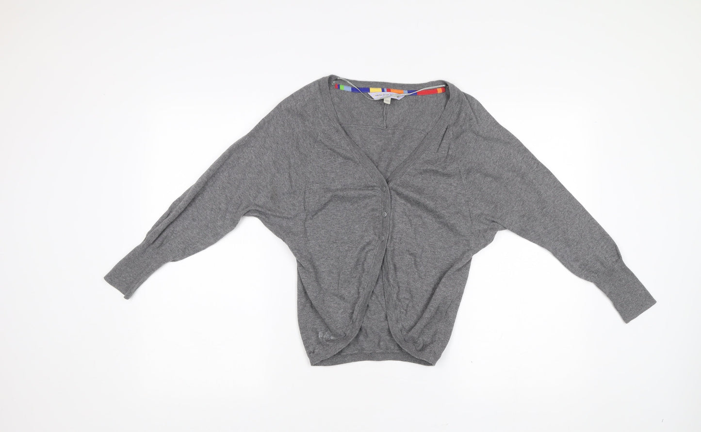 Fat Face Women’s Grey Cotton Cardigan Size 10 V-Neck Long Sleeve Knit