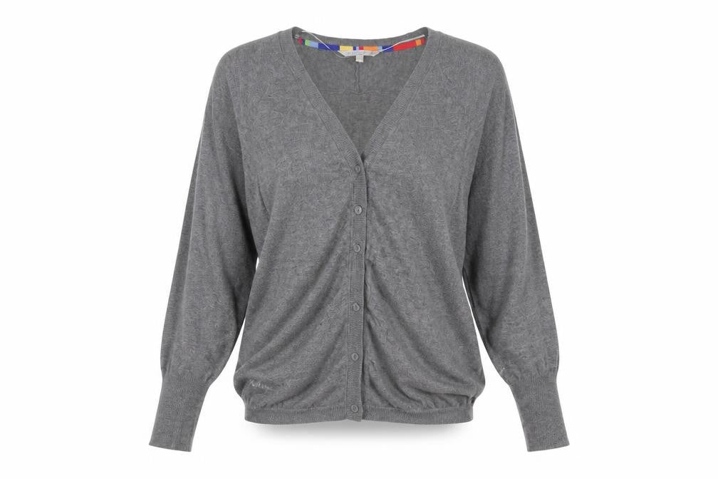 FatFace Women’s Grey Cotton Cardigan Size 10 V-Neck Long Sleeve Knit
