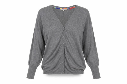 FatFace Women’s Grey Cotton Cardigan Size 10 V-Neck Long Sleeve Knit
