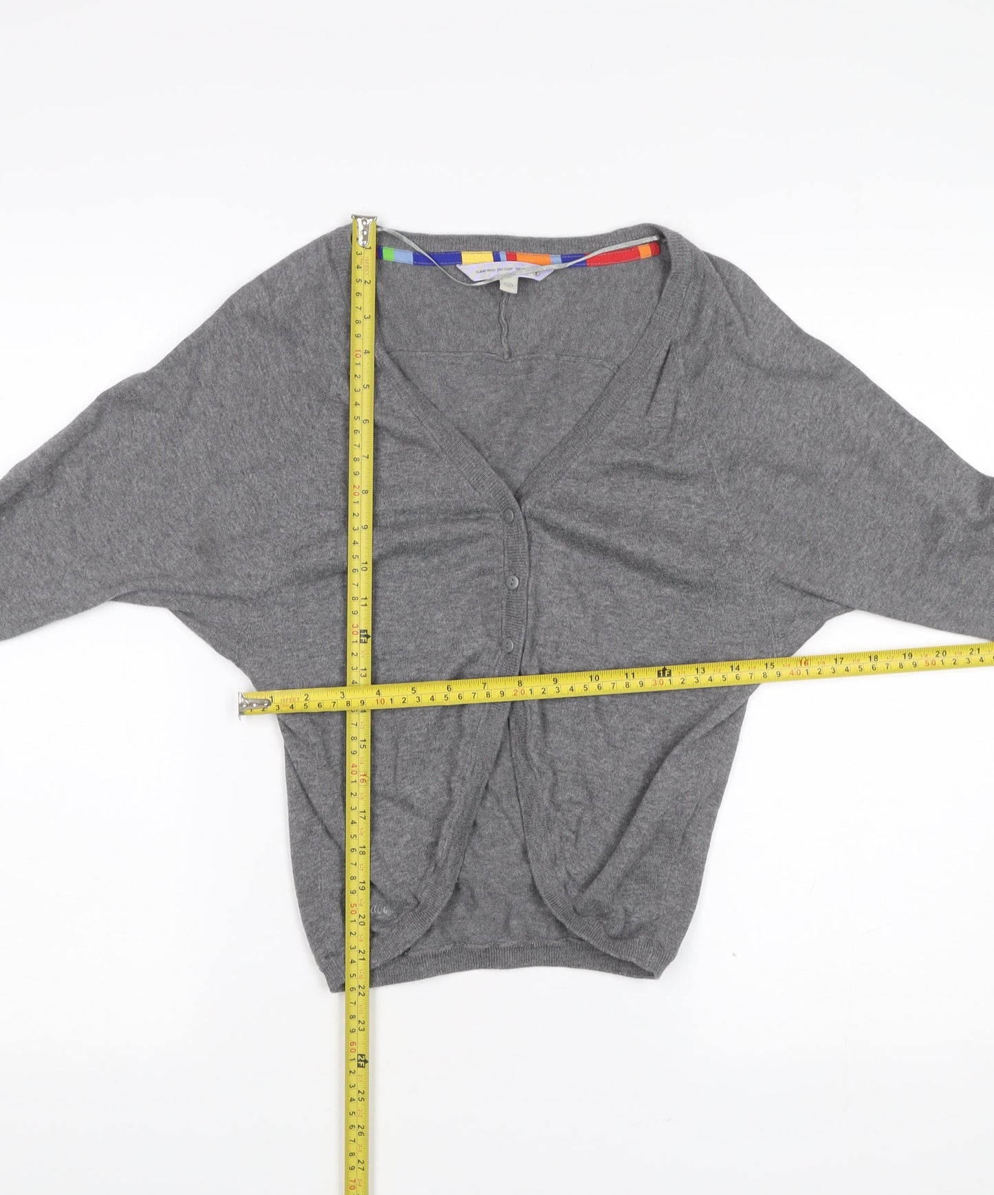 Fat Face Women’s Grey Cotton Cardigan Size 10 V-Neck Long Sleeve Knit
