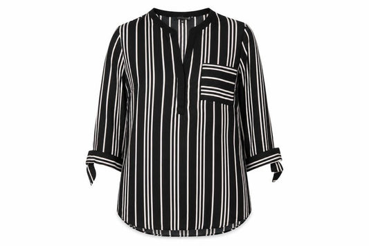 The Collection Debenhams Womens Black Striped Blouse Size 12 V-Neck 3/4 Sleeve