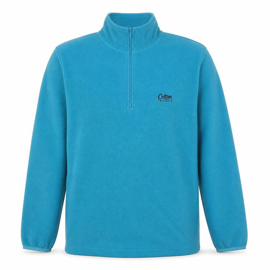 Cotton Traders Men’s Blue Fleece Sweatshirt L Mock Neck Half Zip
