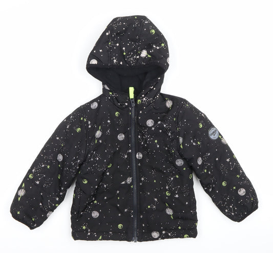 OshKosh B'gosh Boys Black Space Print Puffer Winter Jacket 3 Years