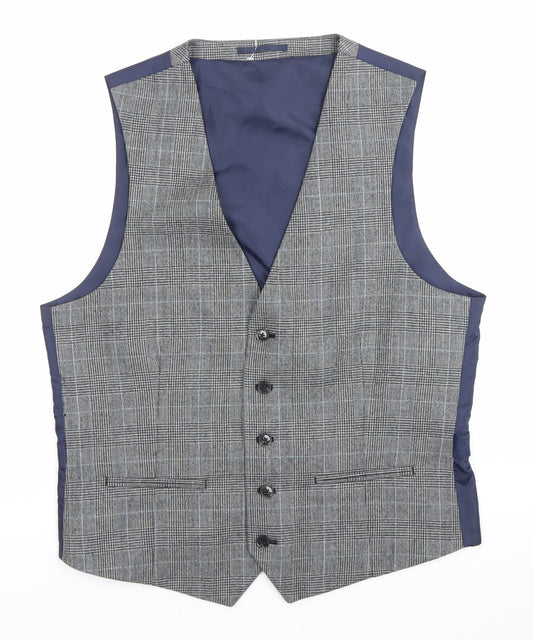 Burton Menswear Men's Grey Checked Wool Waistcoat Size M 38-41" Chest