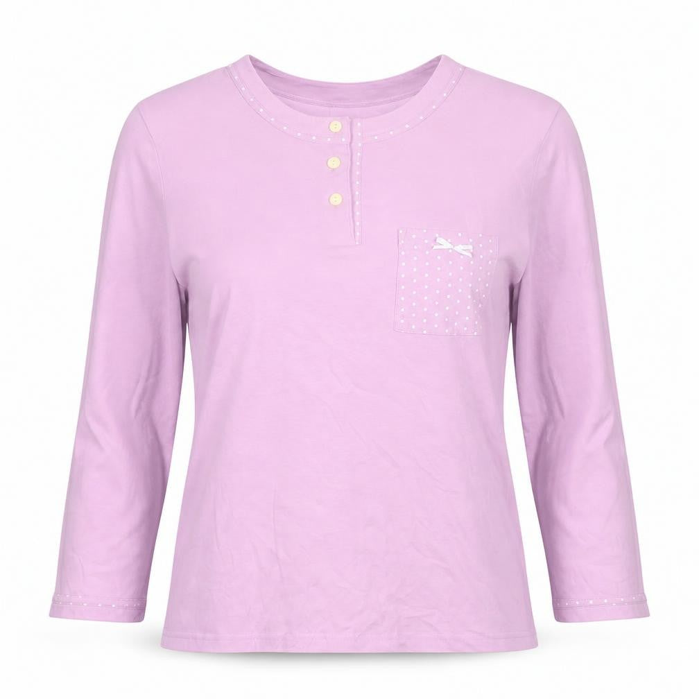 Damart Women’s Pink Cotton Button-Up Henley Shirt Long Sleeve S