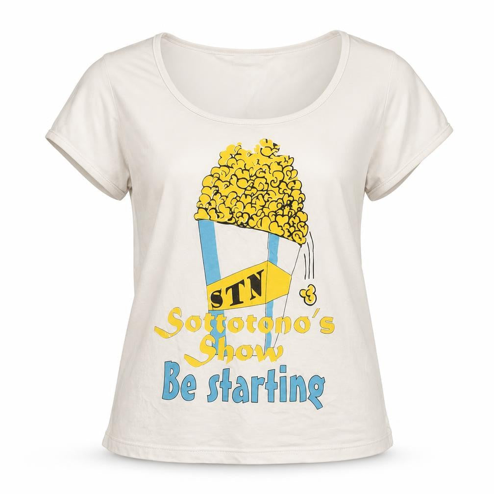 Sottotono Women’s Ivory Graphic Cropped T-Shirt L Scoop Neck