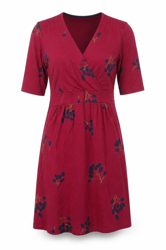 Boden Womens Red Floral Wrap Dress Size 8 Knee Length V-Neck
