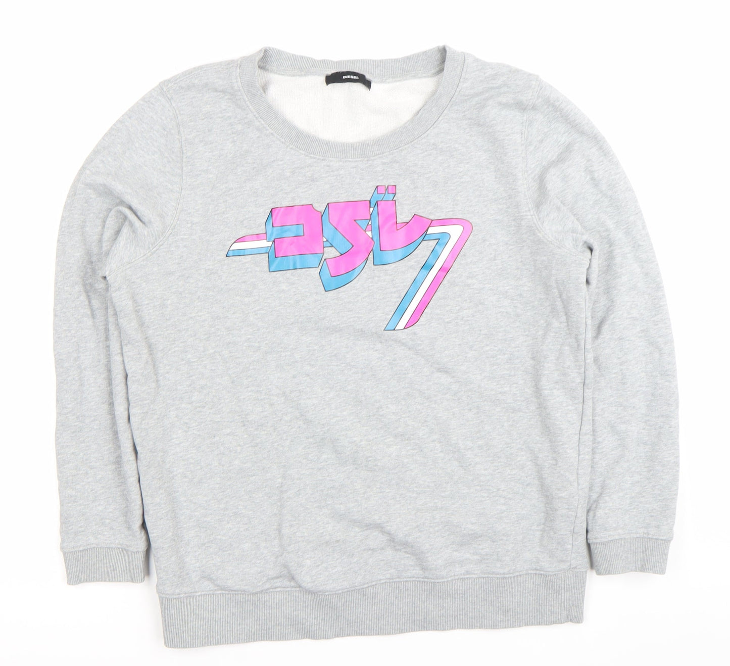 Diesel Women Grey Cotton Logo Pullover Sweatshirt Size M