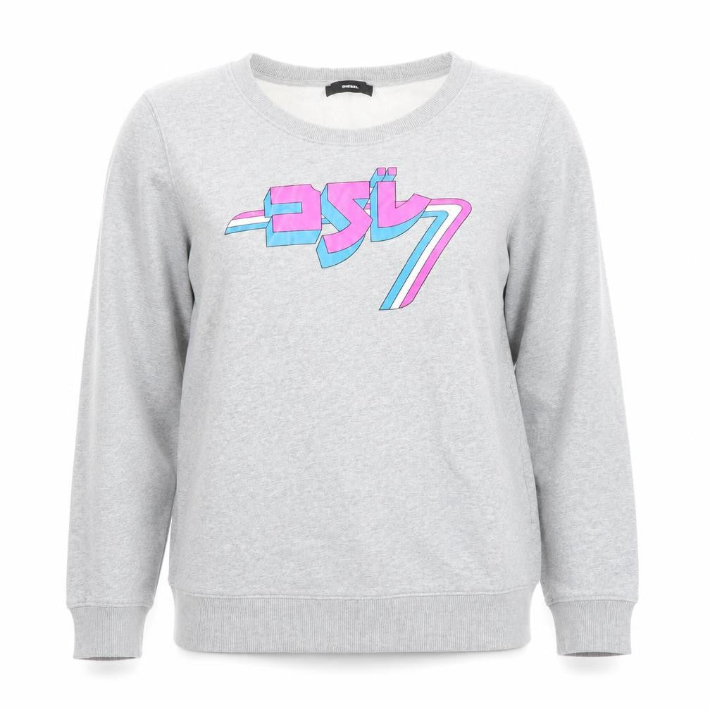 Diesel Women Grey Cotton Logo Pullover Sweatshirt Size M