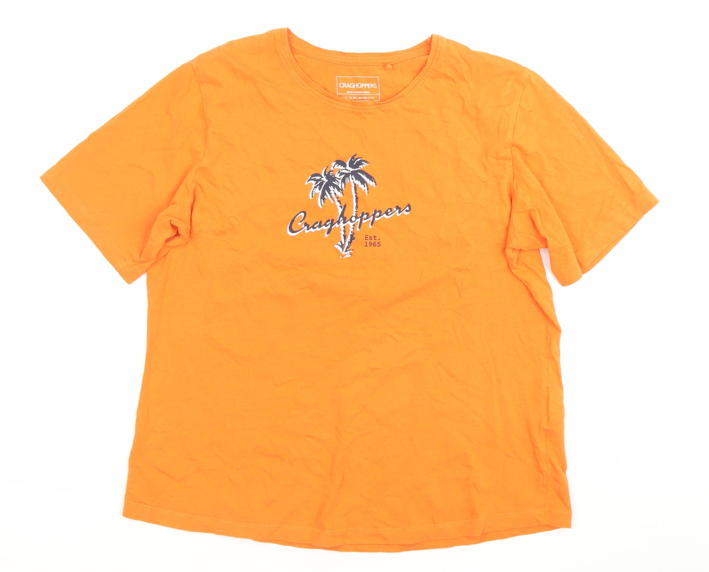 Craghoppers Womens Orange Cotton T-Shirt Size 14 Short Sleeve
