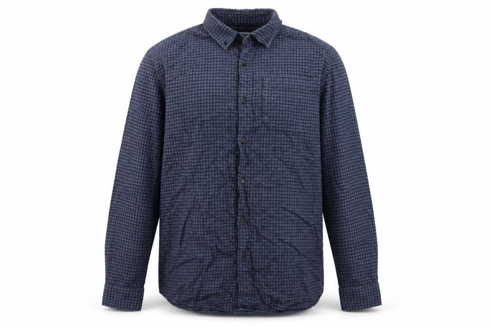 TOG24 Men's Blue Check Cotton Long Sleeve Button-Up Shirt L