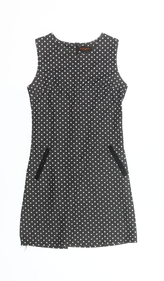Chic & Mit Women's Black Polka Dot Sleeveless Sheath Dress S