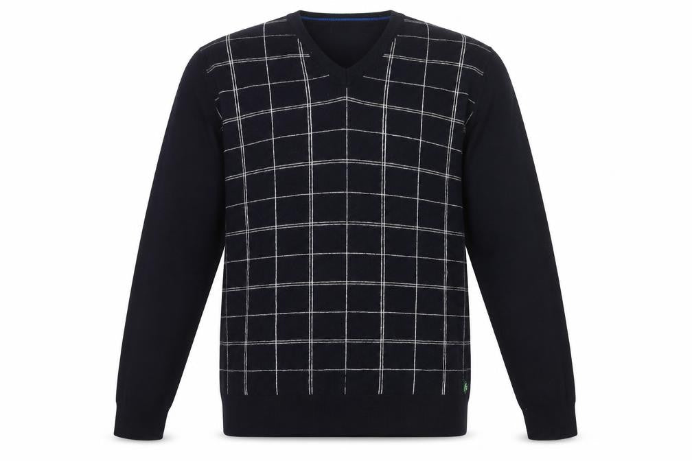Marks & Spencer Men’s Blue V-Neck Check Golf Jumper Medium