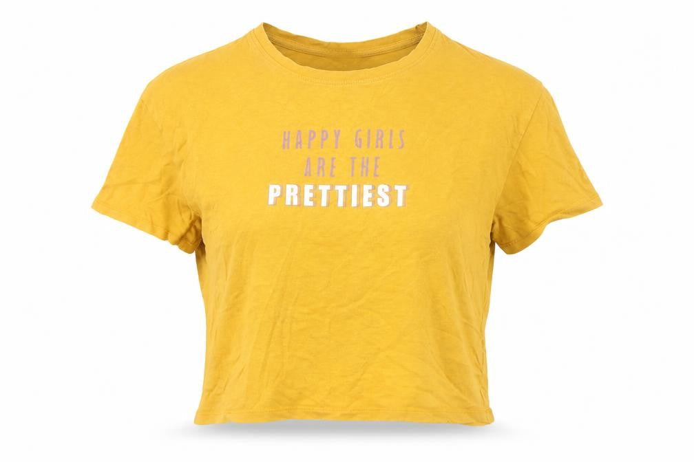 Zudio Womens Yellow Cropped Graphic T-Shirt Size M Casual