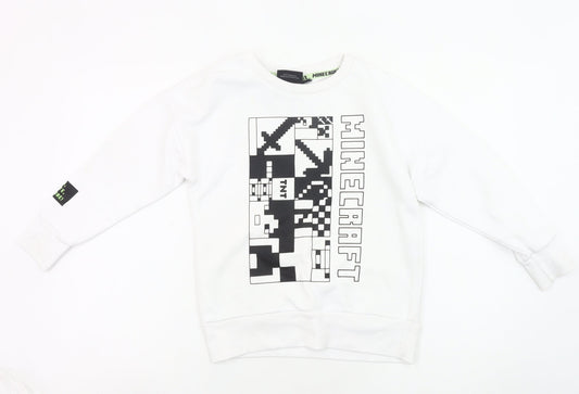 Minecraft Boys White Sweatshirt 8-9Y Pullover Graphic Print Crew Neck