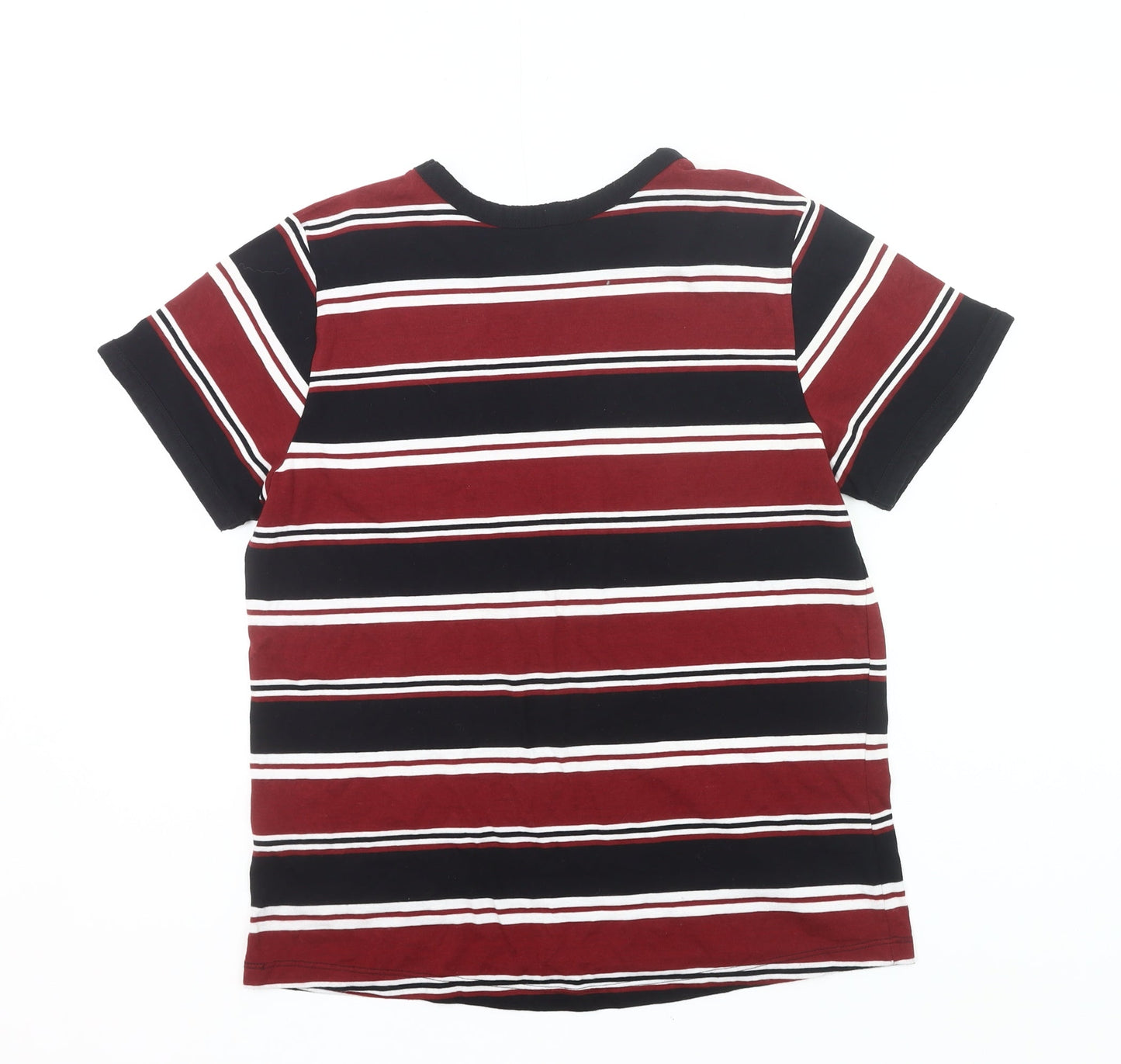 Brave Soul Men’s Multicoloured Striped Crew Neck Cotton T-Shirt L Regular Fit