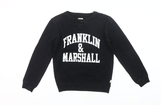Franklin & Marshall Boys Black Sweatshirt 12-13Y Pullover Crew Neck Logo