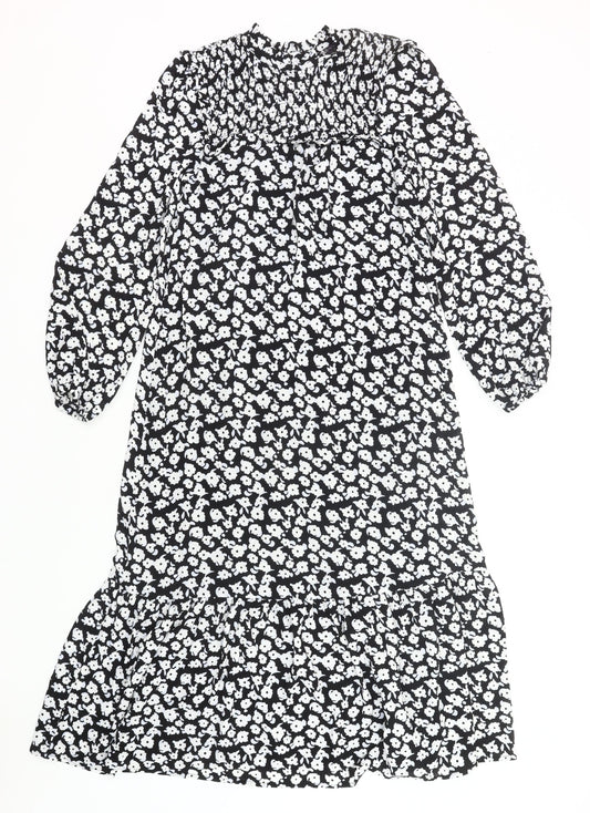 Marks and Spencer Women’s Black Floral Midi Smock Dress Size 6