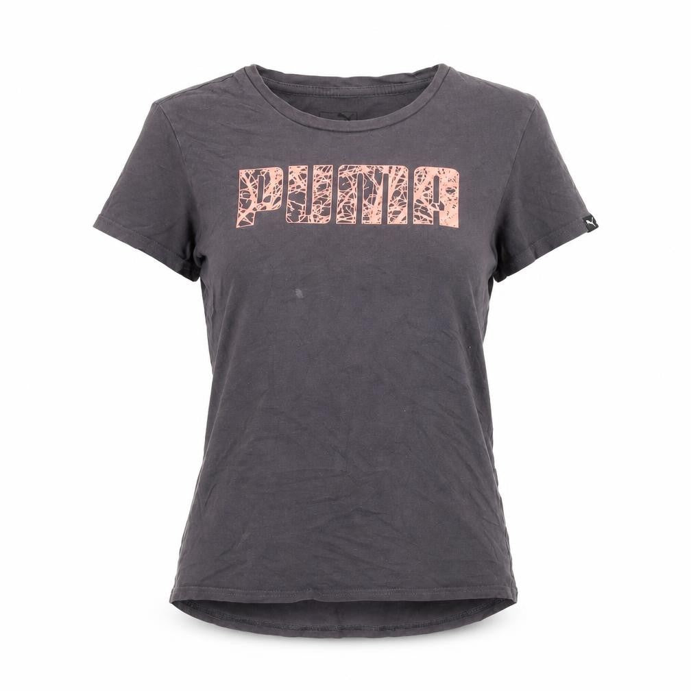 Puma Womens Black S Logo T-Shirt Casual Short Sleeve Cotton