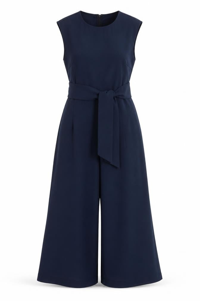 Vila Womens Blue Sleeveless Wide-Leg Belted Jumpsuit XL