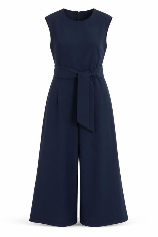 VILA Womens Blue Sleeveless Wide-Leg Belted Jumpsuit XL