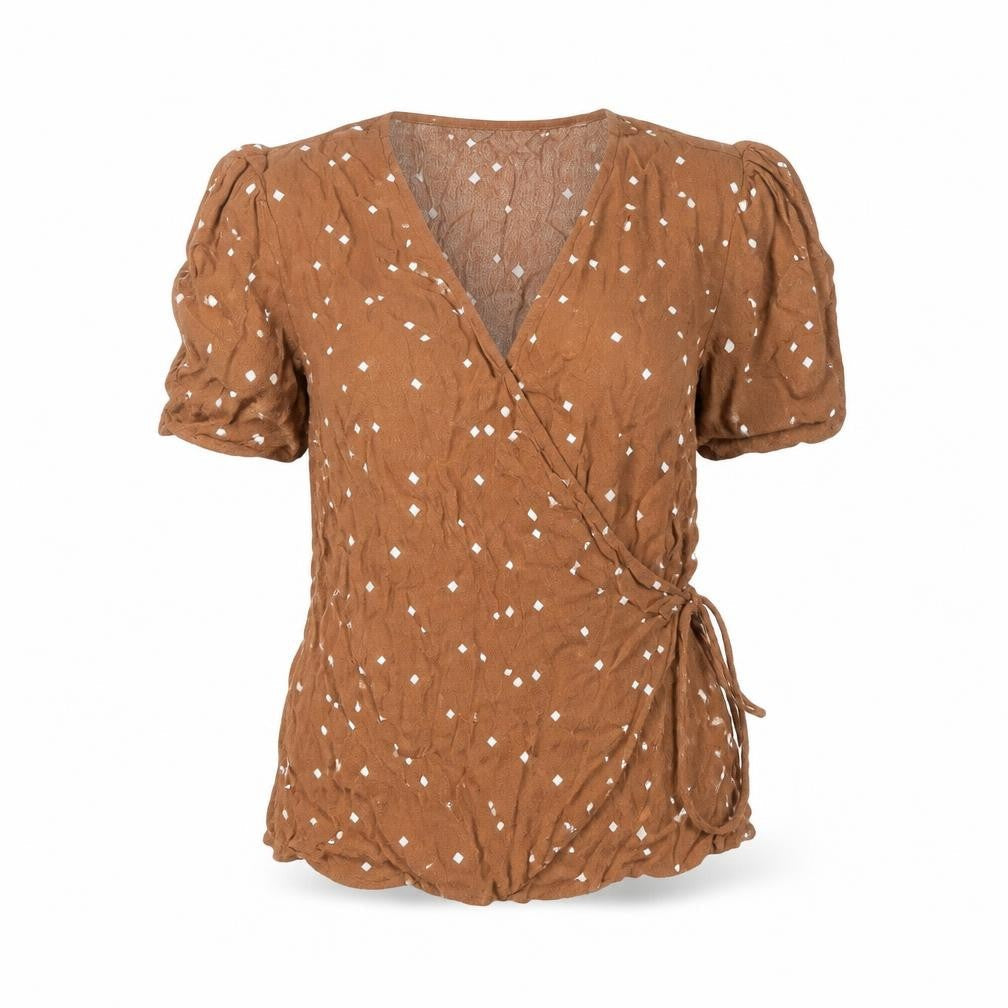 Next Women's Brown Wrap Blouse Size 8 Viscose Short Sleeve