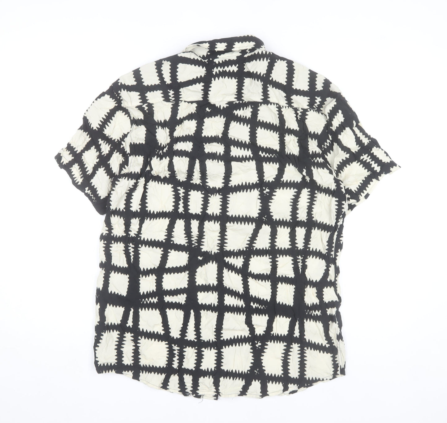 Fearless Illustration Men’s L Black White Geometric Viscose Shirt