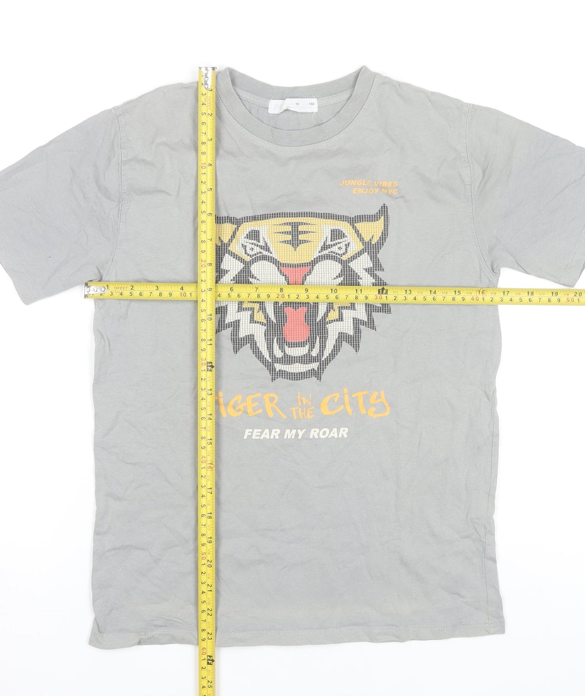 Zara Boys Grey Tiger Graphic T-Shirt 10 Years Short Sleeve Cotton