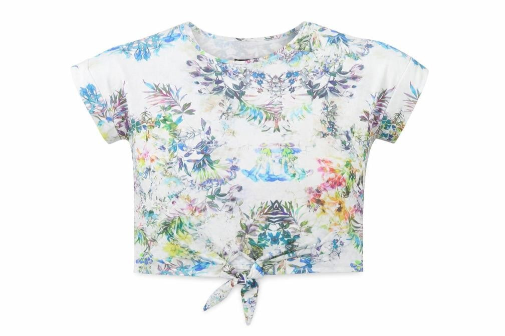 Wallis Women’s Multicoloured Floral Cropped Tie Hem T-Shirt Size 14