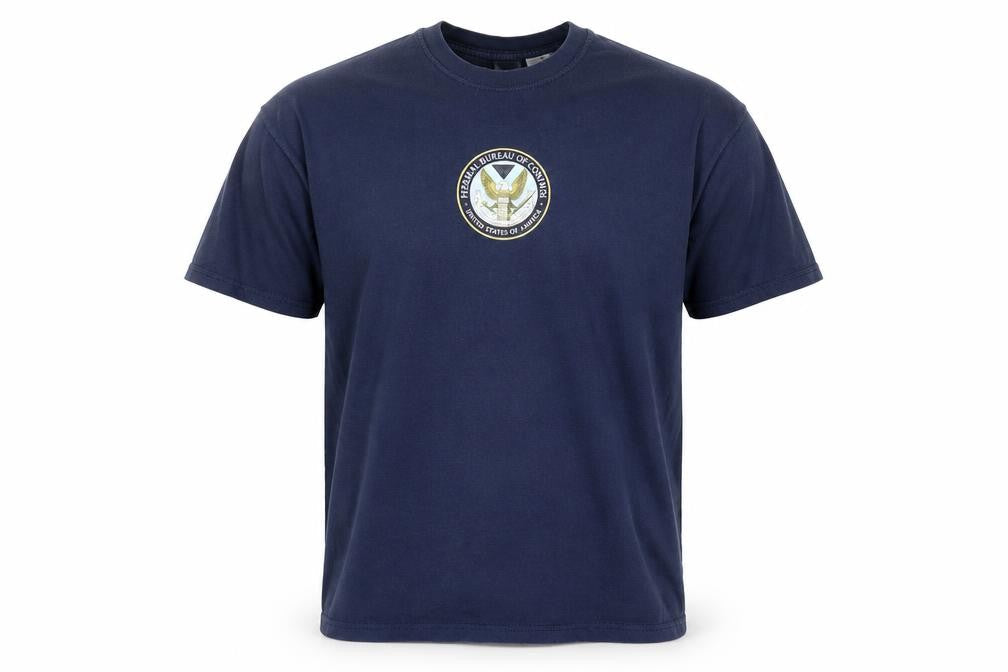 Men's Blue Medium Military Logo Graphic Cotton T-Shirt