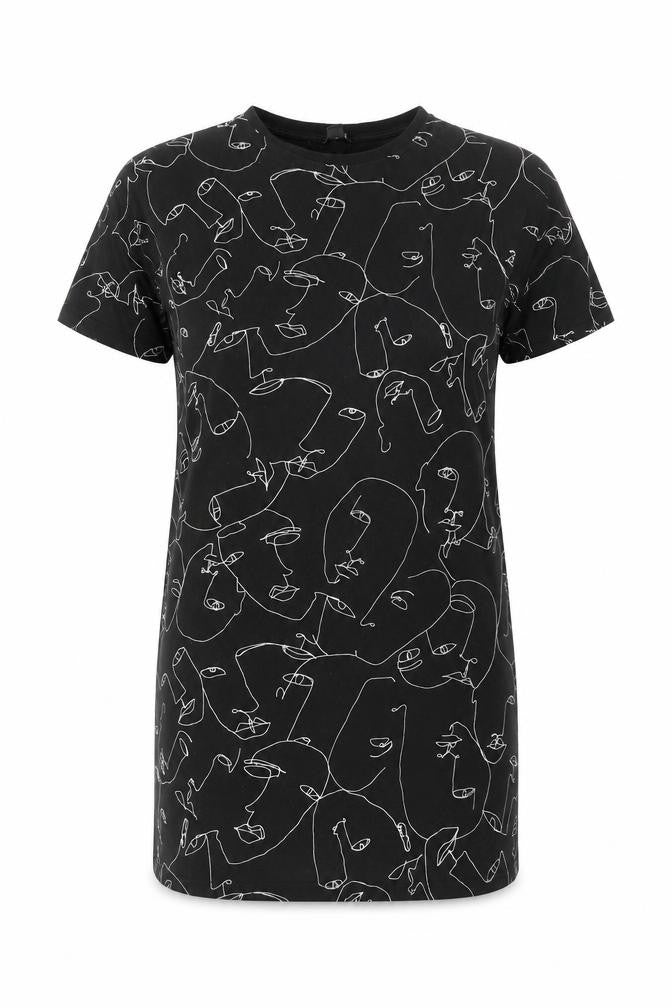 Monki Women Black Abstract Print T-Shirt Dress Size S