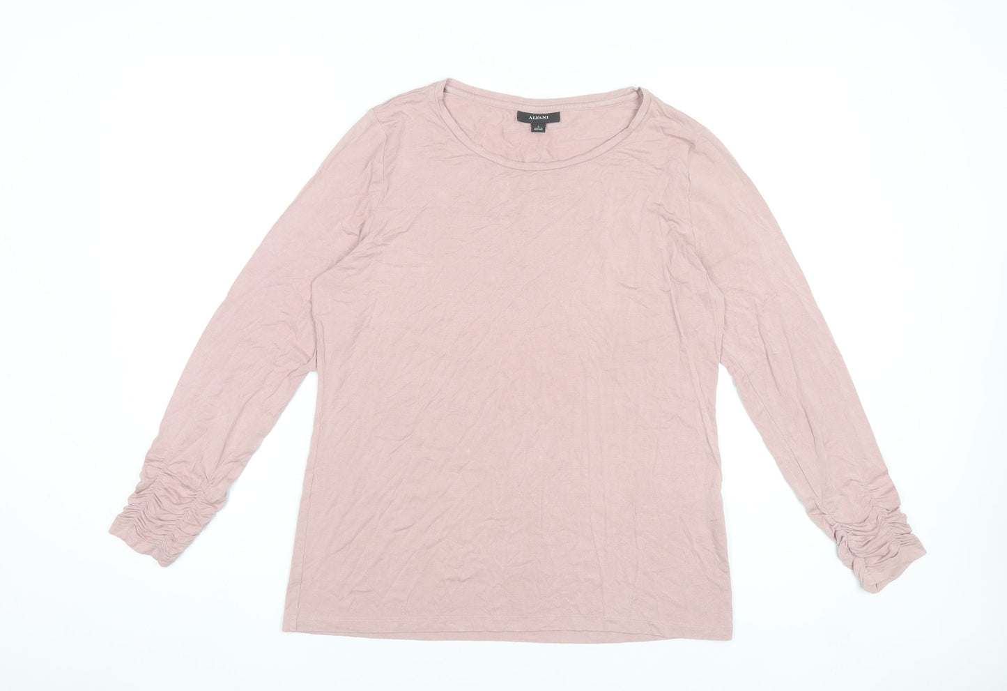 Alfani Women Pink Jersey Long Sleeve Scoop Neck T-Shirt Size L