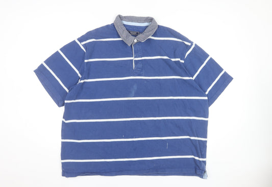 Maine New England Mens Blue Striped Cotton Polo Shirt 2XL