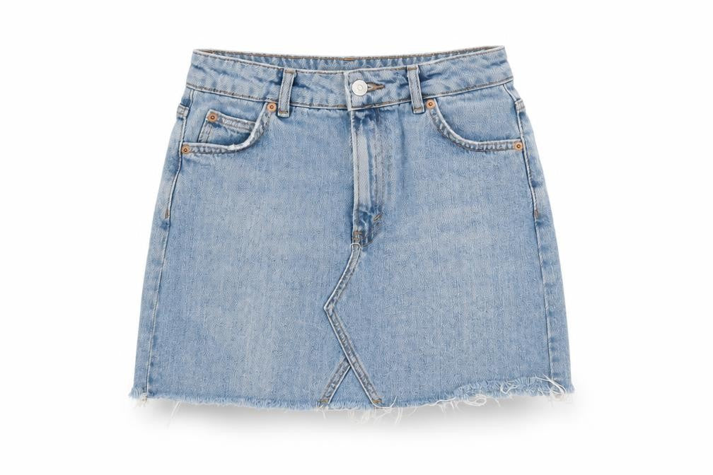 Topshop Women Blue Size 8 Mini Denim Skirt Pockets Fringe