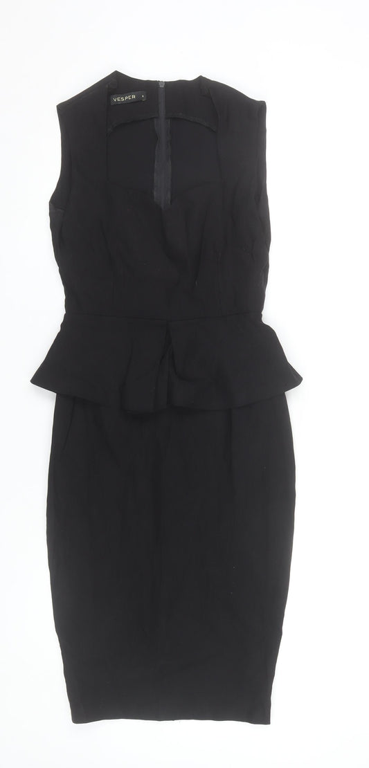 Vesper Women's Black Size 8 Peplum Pencil Dress Sleeveless Knee Length