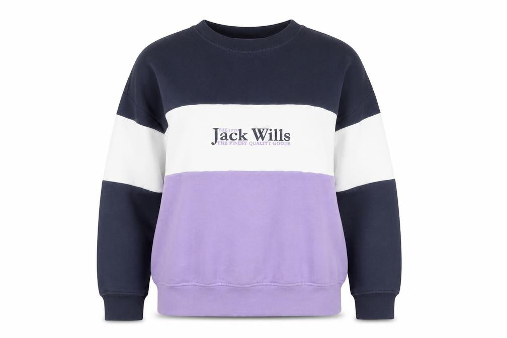 Jack Wills Womens Sweatshirt UK 10 Purple White Navy Cotton Blend