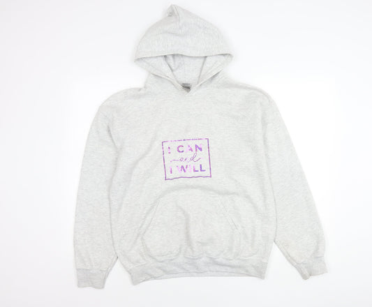 Gildan Unisex Adults Grey Pullover Hoodie M Graphic Print