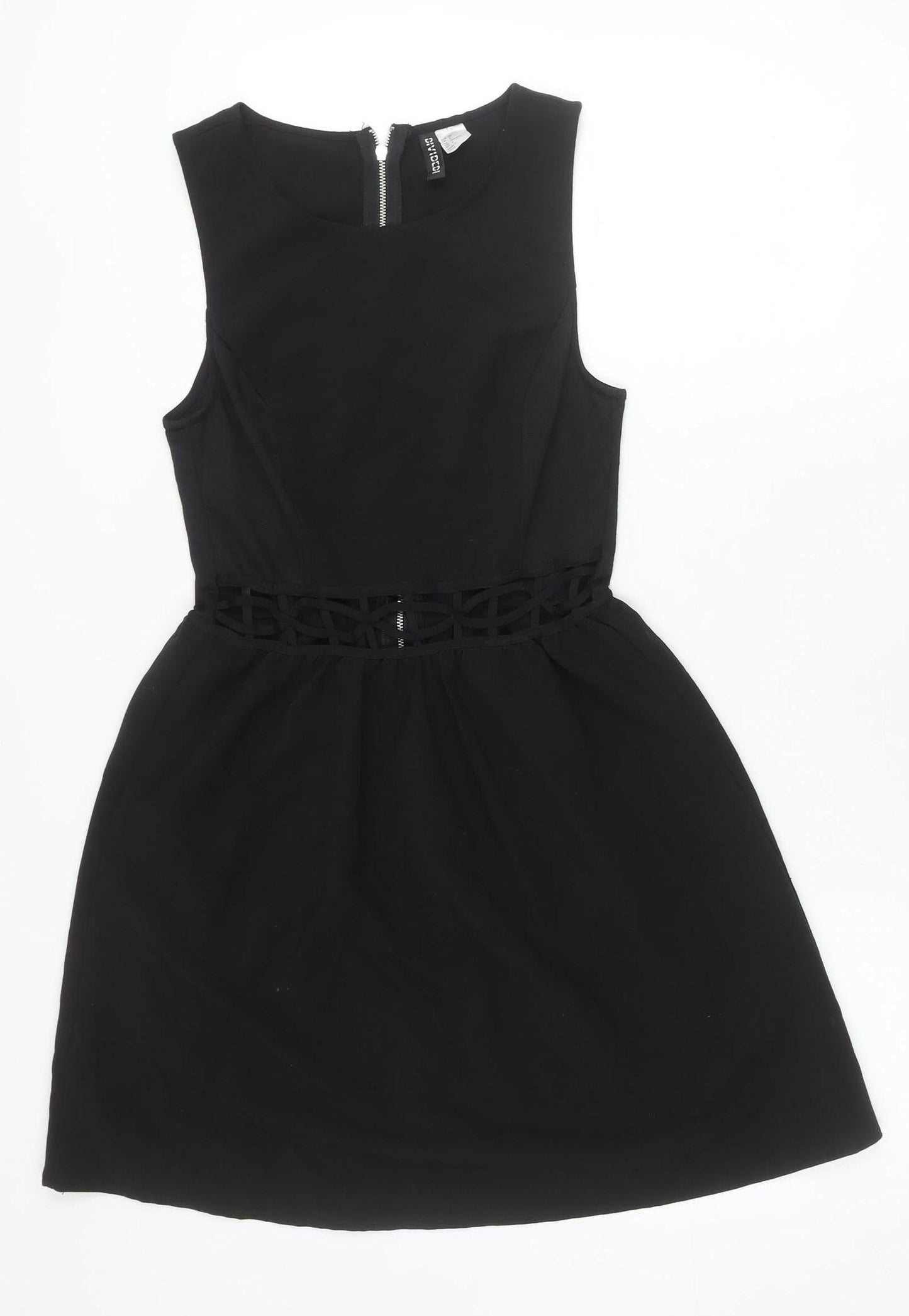 H&M Women’s Black Skater Dress Size 8 Sleeveless Cut Out Zip