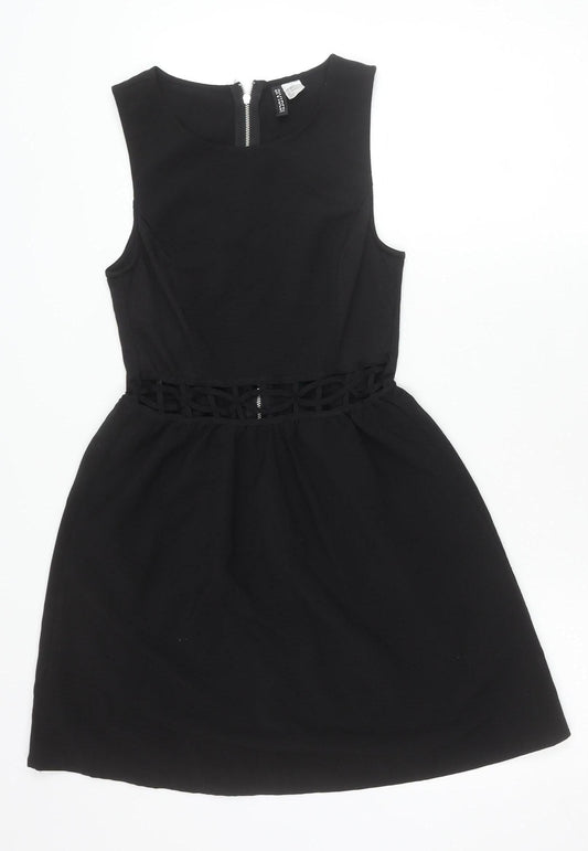 H&M Women’s Black Skater Dress Size 8 Sleeveless Cut Out Zip