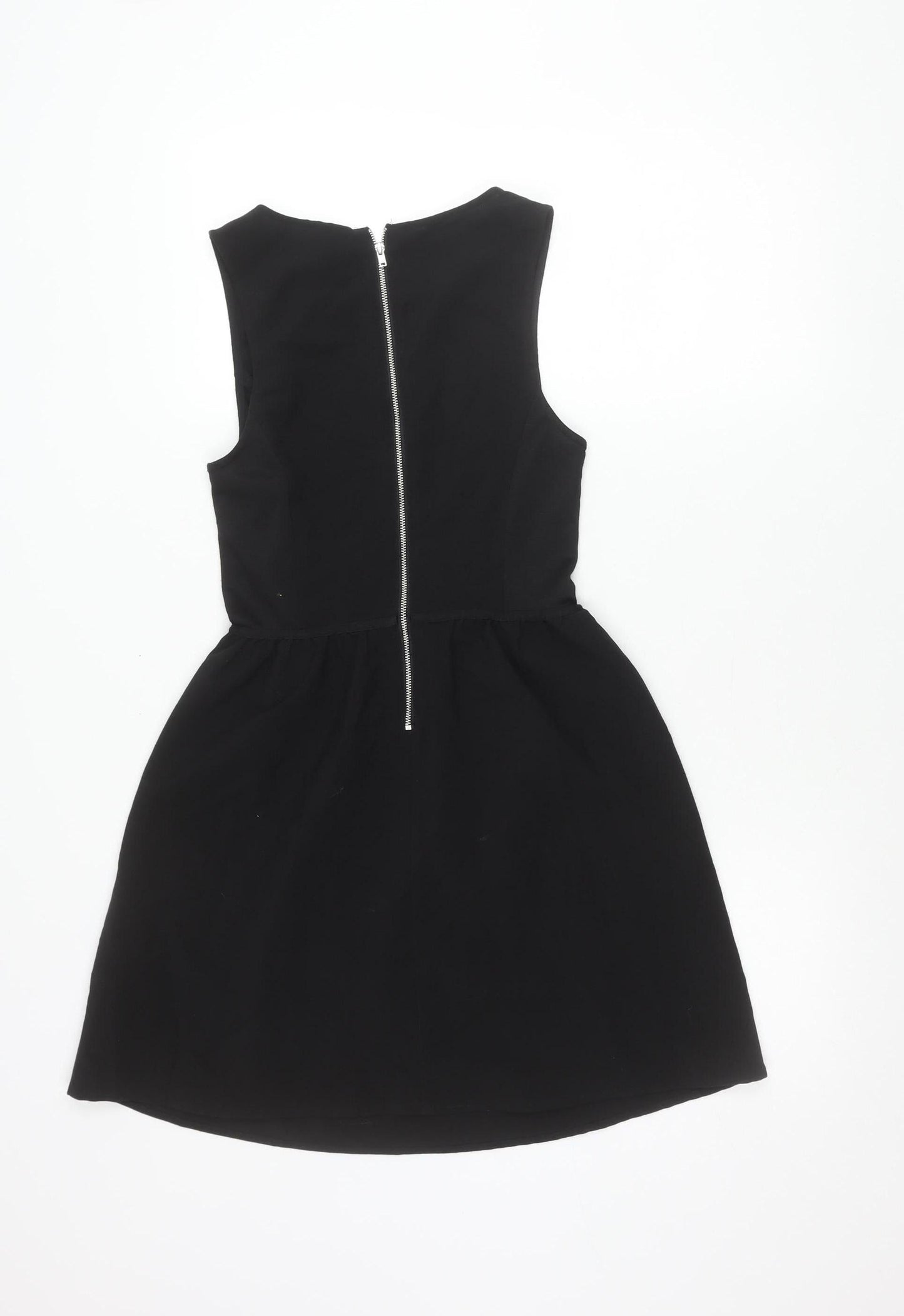 H&M Women’s Black Skater Dress Size 8 Sleeveless Cut Out Zip