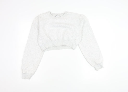 Zara Women Grey Cotton Blend Pullover Sweatshirt Size S
