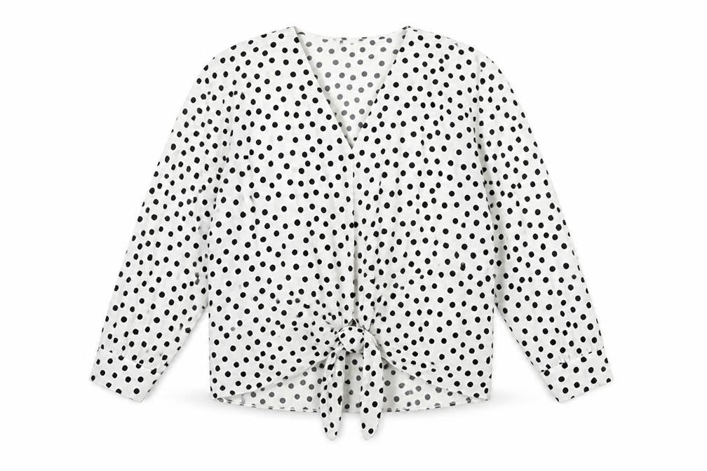 Primark Women’s White Polka Dot Wrap Blouse Size 10 Long Sleeve