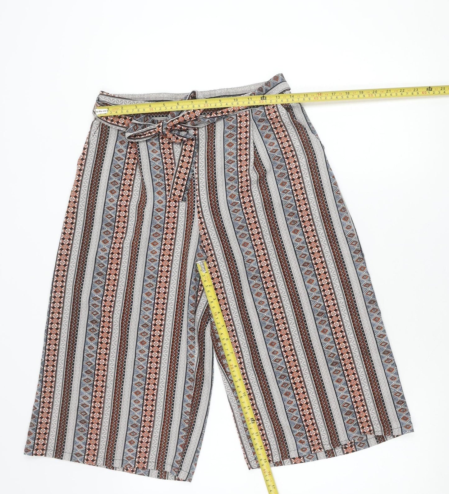 Atmosphere Women’s Multicoloured Geometric Wide-Leg Cropped Trousers Size 10