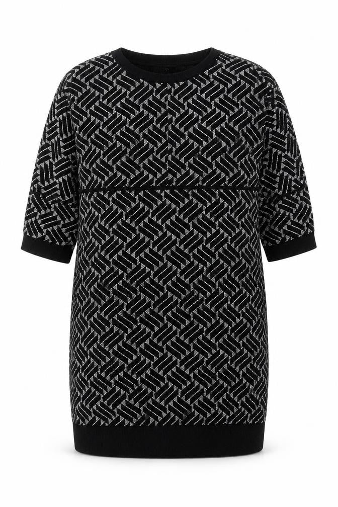 Soon Womens Black Geometric Pullover Jumper Size 14 Crew Neck