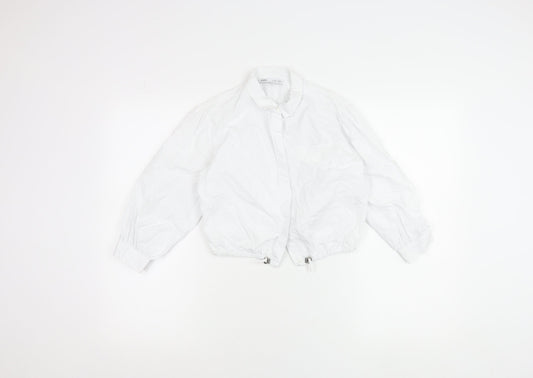 Zara Girls White Cotton Collared Button-Up Shirt 8 Years Long Sleeve